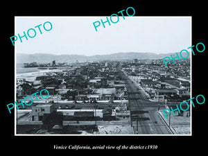 OLD LARGE HISTORIC PHOTO VENICE CALIFORNIA, AERIAL VIEW OF THE DISTRICT c1930