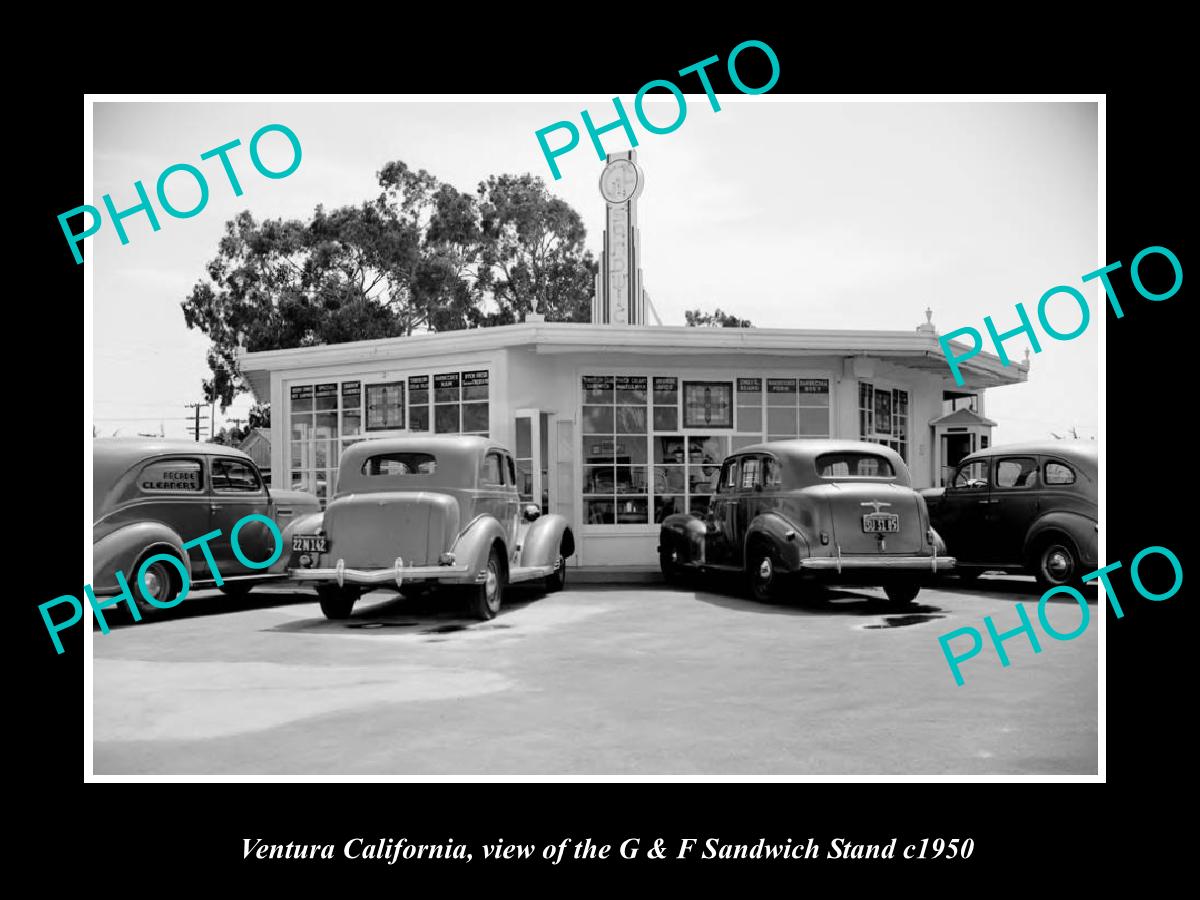 OLD LARGE HISTORIC PHOTO VENTURA CALIFORNIA, THE G&F SANDWICH STAND c1950