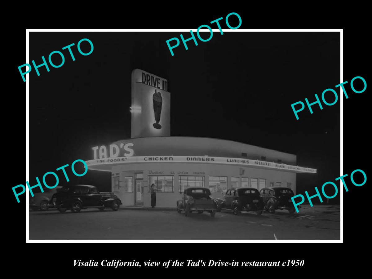 OLD LARGE HISTORIC PHOTO VISALIA CALIFORNIA, TADS DRIVE IN RESTAURANT c1950