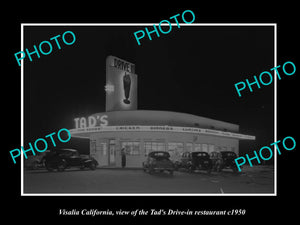 OLD LARGE HISTORIC PHOTO VISALIA CALIFORNIA, TADS DRIVE IN RESTAURANT c1950