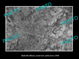 OLD LARGE HISTORIC PHOTO BELLEVILLE ILLINOIS, AERIAL VIEW OF THE TOWN c1940 1