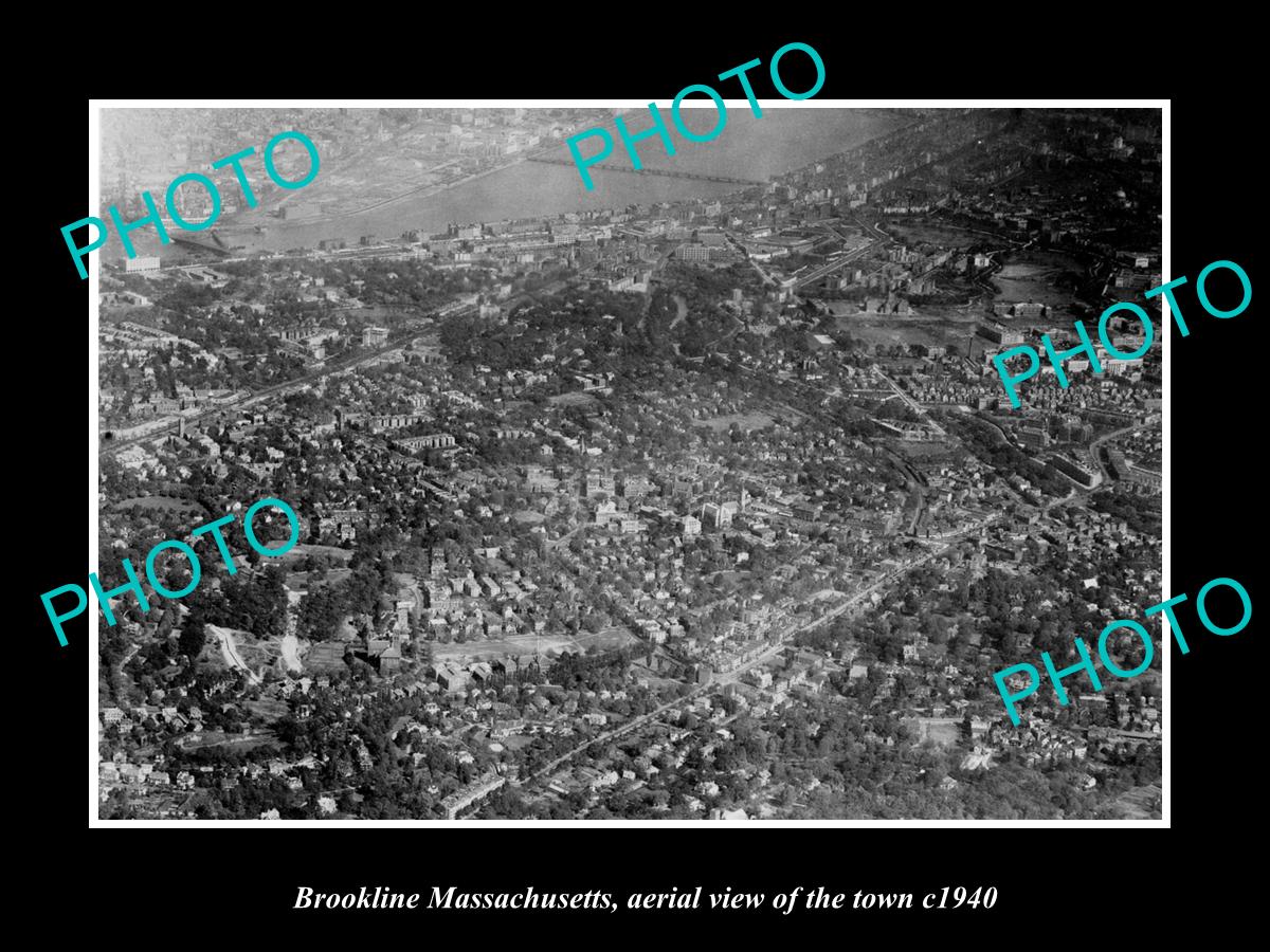 OLD LARGE HISTORIC PHOTO BROOKLINE MASSACHUSETTS, AERIAL VIEW OF THE TOWN c1940