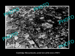 OLD LARGE HISTORIC PHOTO CAMBRIDGE MASSACHUSETTS, AERIAL VIEW OF TOWN c1940 2