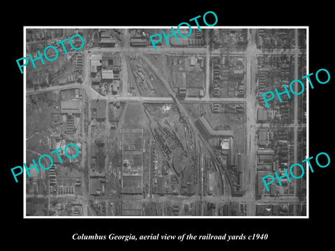 OLD LARGE HISTORIC PHOTO COLUMBUS GEORGIA, AERIAL VIEW OF RAIL YARDS c1940