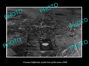 OLD LARGE HISTORIC PHOTO CORONA CALIFORNIA, AERIAL VIEW OF THE TOWN c1940 1