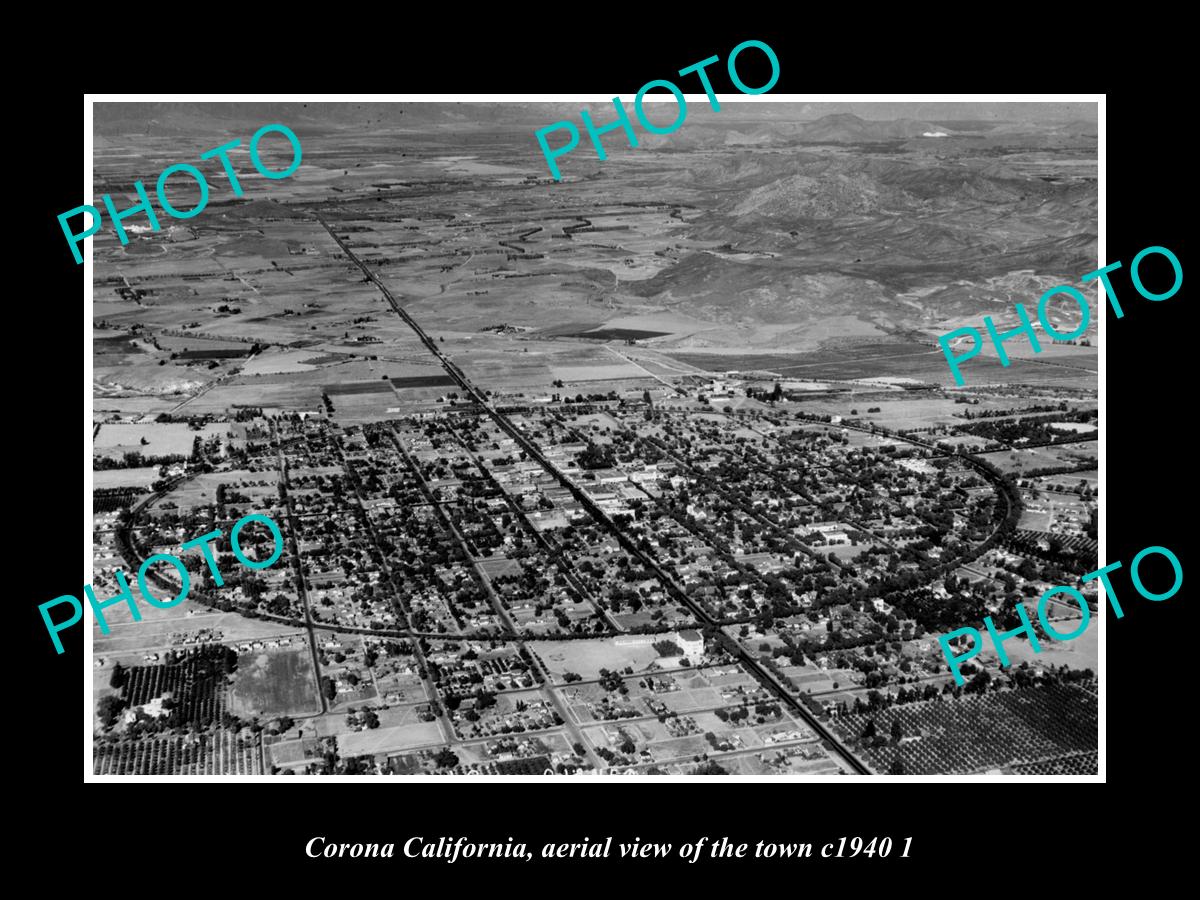 OLD LARGE HISTORIC PHOTO CORONA CALIFORNIA, AERIAL VIEW OF THE TOWN c1940 2