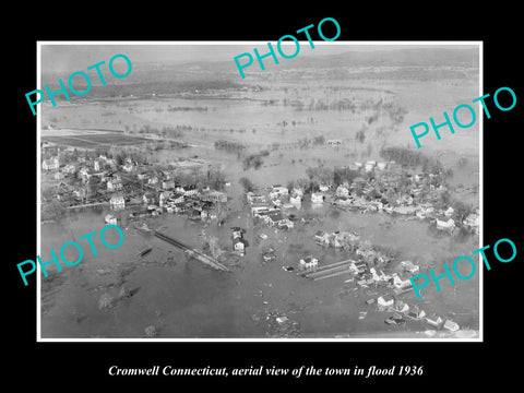 OLD LARGE HISTORIC PHOTO CROMWELL CONNECTICUT, AERIAL VIEW OF THE TOWN c1936