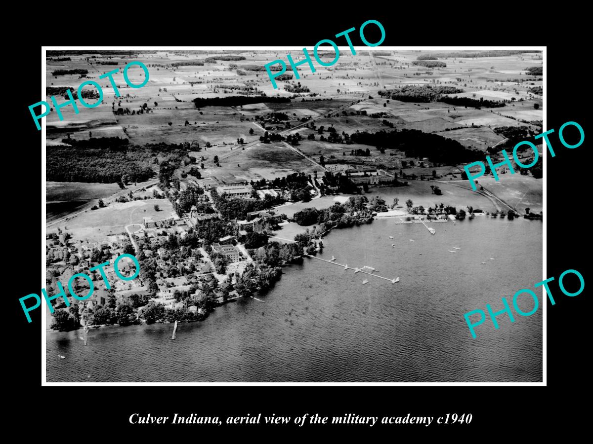 OLD LARGE HISTORIC PHOTO CULVER INDIANA, AERIAL VIEW OF MILITARY ACADEMY c1940