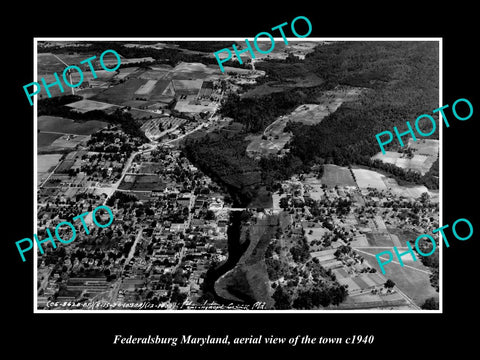 OLD LARGE HISTORIC PHOTO FEDERALSBURG MARYLAND, AERIAL VIEW OF THE TOWN c1940