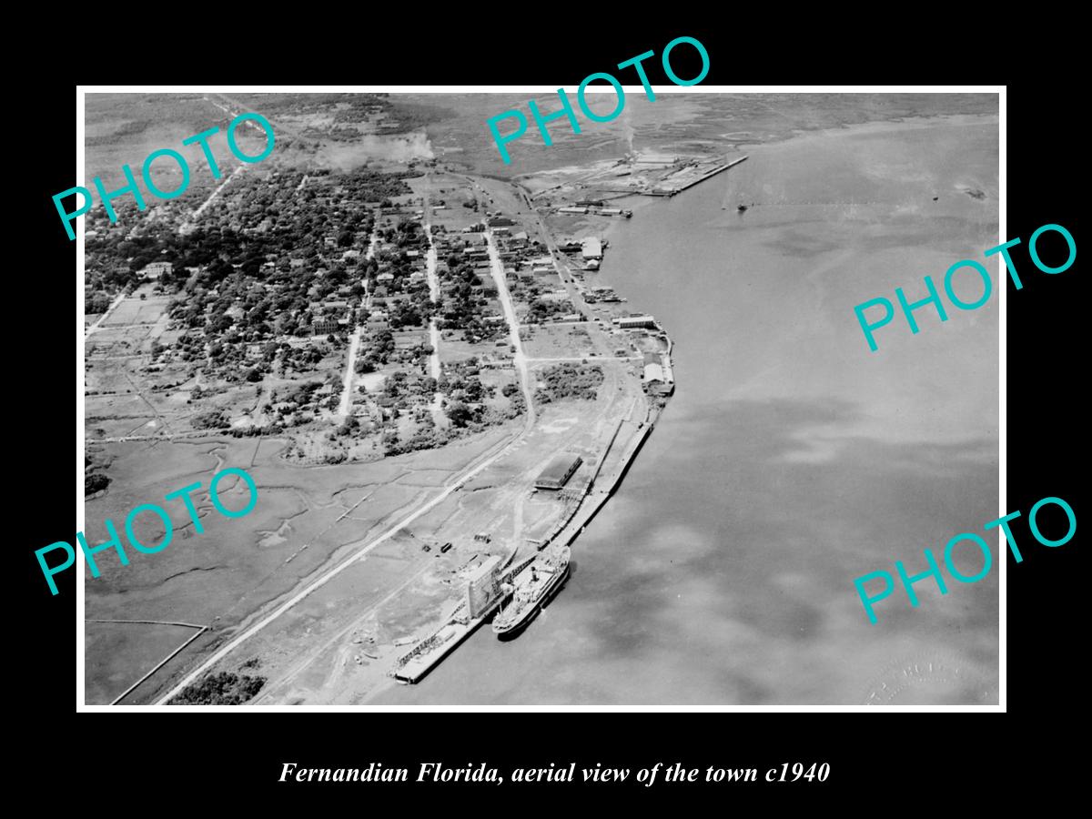 OLD LARGE HISTORIC PHOTO FERNANDIAN FLORIDA, AERIAL VIEW OF THE TOWN c1940