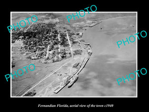 OLD LARGE HISTORIC PHOTO FERNANDIAN FLORIDA, AERIAL VIEW OF THE TOWN c1940