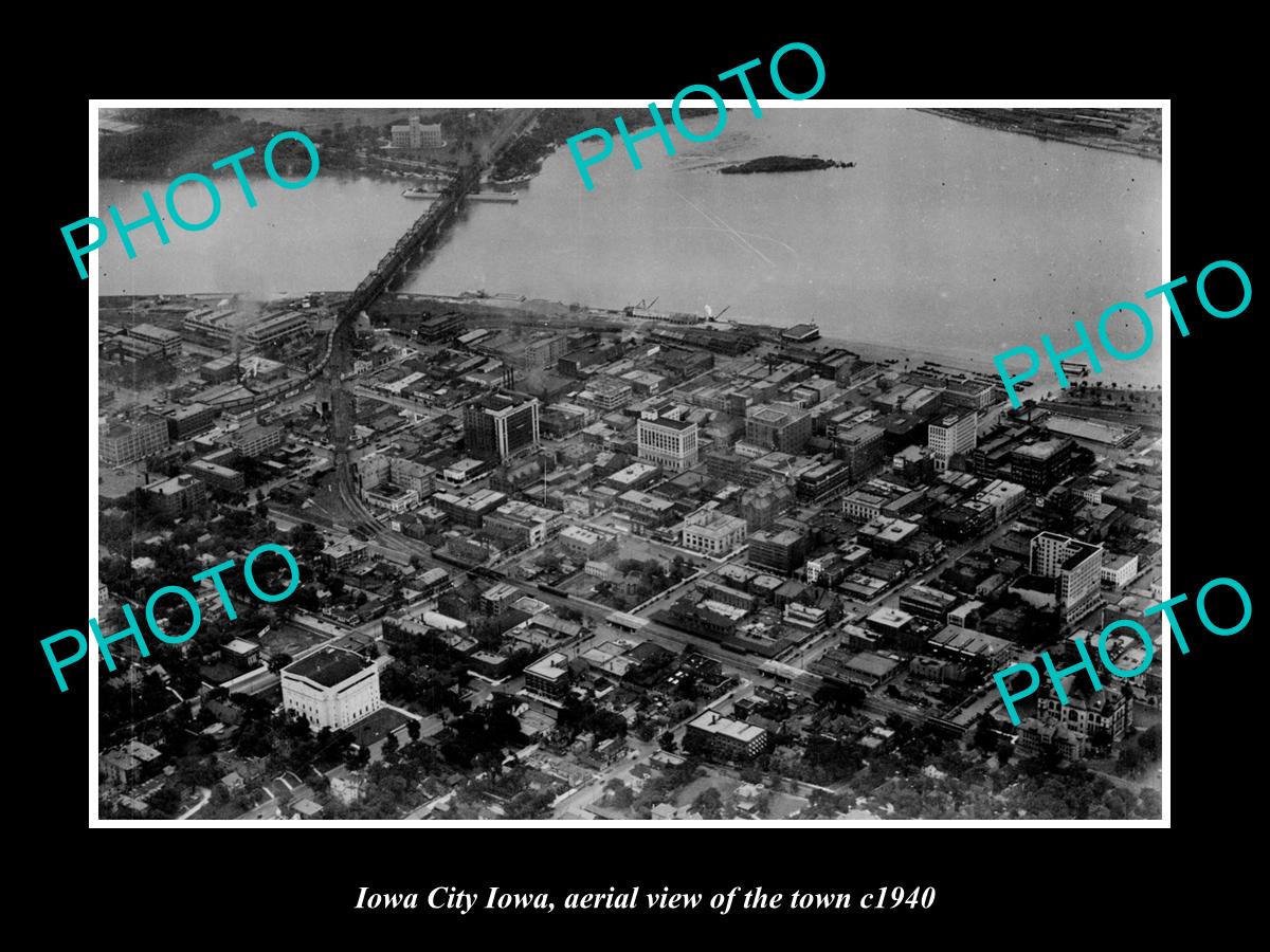 OLD LARGE HISTORIC PHOTO IOWA CITY IOWA, AERIAL VIEW OF THE TOWN c1940