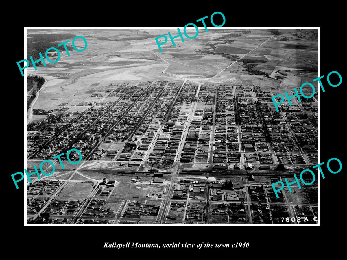 OLD LARGE HISTORIC PHOTO KALISPELL MONTANA, AERIAL VIEW OF THE TOWN c1940 1