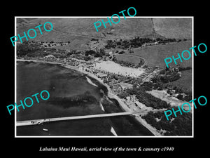 OLD LARGE HISTORIC PHOTO LAHAINA MAUI HAWAII, AERIAL VIEW OF THE TOWN c1940