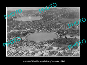 OLD LARGE HISTORIC PHOTO LAKELAND FLORIDA, AERIAL VIEW OF THE TOWN c1940