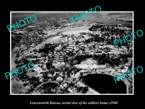 OLD LARGE HISTORIC PHOTO LEAVENWORTH KANSAS, AERIAL VIEW OF SOLDIERS HOME c1940