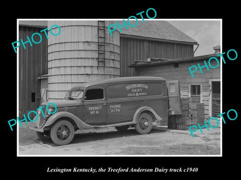 OLD LARGE HISTORIC PHOTO LEXINGTON KENTUCKY, TREEFORD ANDERSON DAIRY TRUCK c1940