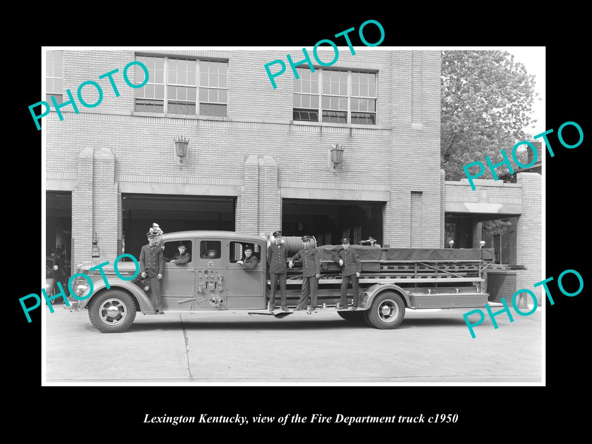 OLD LARGE HISTORIC PHOTO LEXINGTON KENTUCKY, THE FIRE DEPARTMENT TRUCK 1950