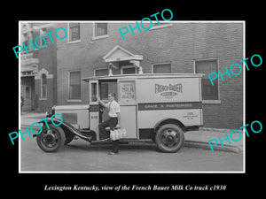 OLD LARGE HISTORIC PHOTO LEXINGTON KENTUCKY, THE FRENCH BAUER MILK TRUCK 1940