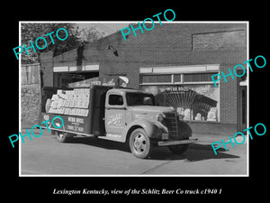 OLD LARGE HISTORIC PHOTO LEXINGTON KENTUCKY, THE SCHLITZ BEER TRUCK 1940 2