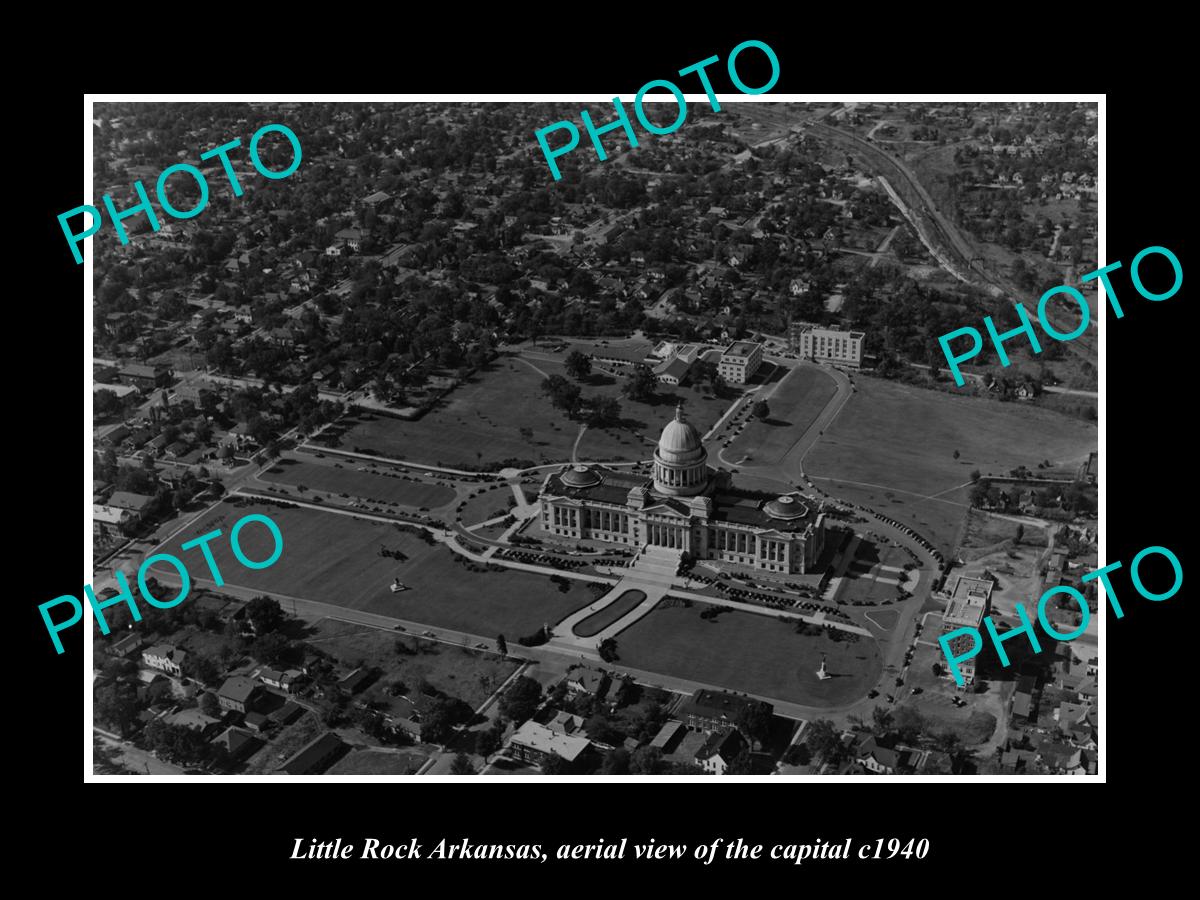 OLD LARGE HISTORIC PHOTO LITTLE ROCK ARKANSAS, AERIAL VIEW OF THE CAPITOL c1940