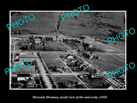 OLD LARGE HISTORIC PHOTO MISSOULA MONTANA, AERIAL VIEW OF UNIVERSITY c1930