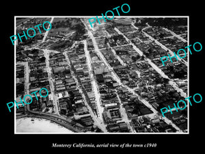 OLD LARGE HISTORIC PHOTO MONTEREY CALIFORNIA, AERIAL VIEW OF THE TOWN c1940 1