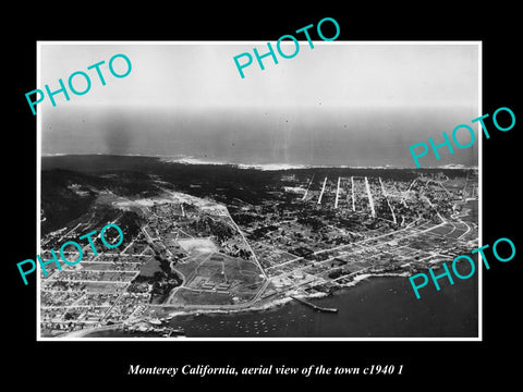 OLD LARGE HISTORIC PHOTO MONTEREY CALIFORNIA, AERIAL VIEW OF THE TOWN c1940 2