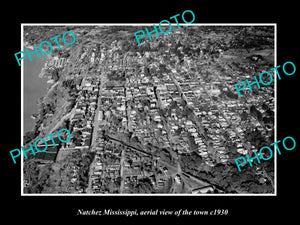 OLD LARGE HISTORIC PHOTO NATCHEZ MISSISSIPPI, AERIAL VIEW OF THE TOWN c1930