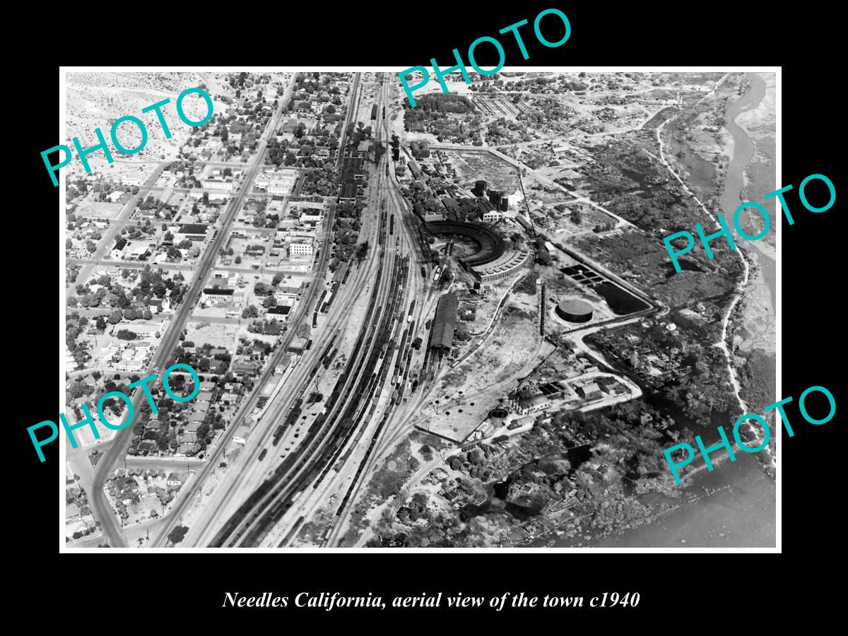 OLD LARGE HISTORIC PHOTO NEEDLES CALIFORNIA, AERIAL VIEW OF THE TOWN c1940