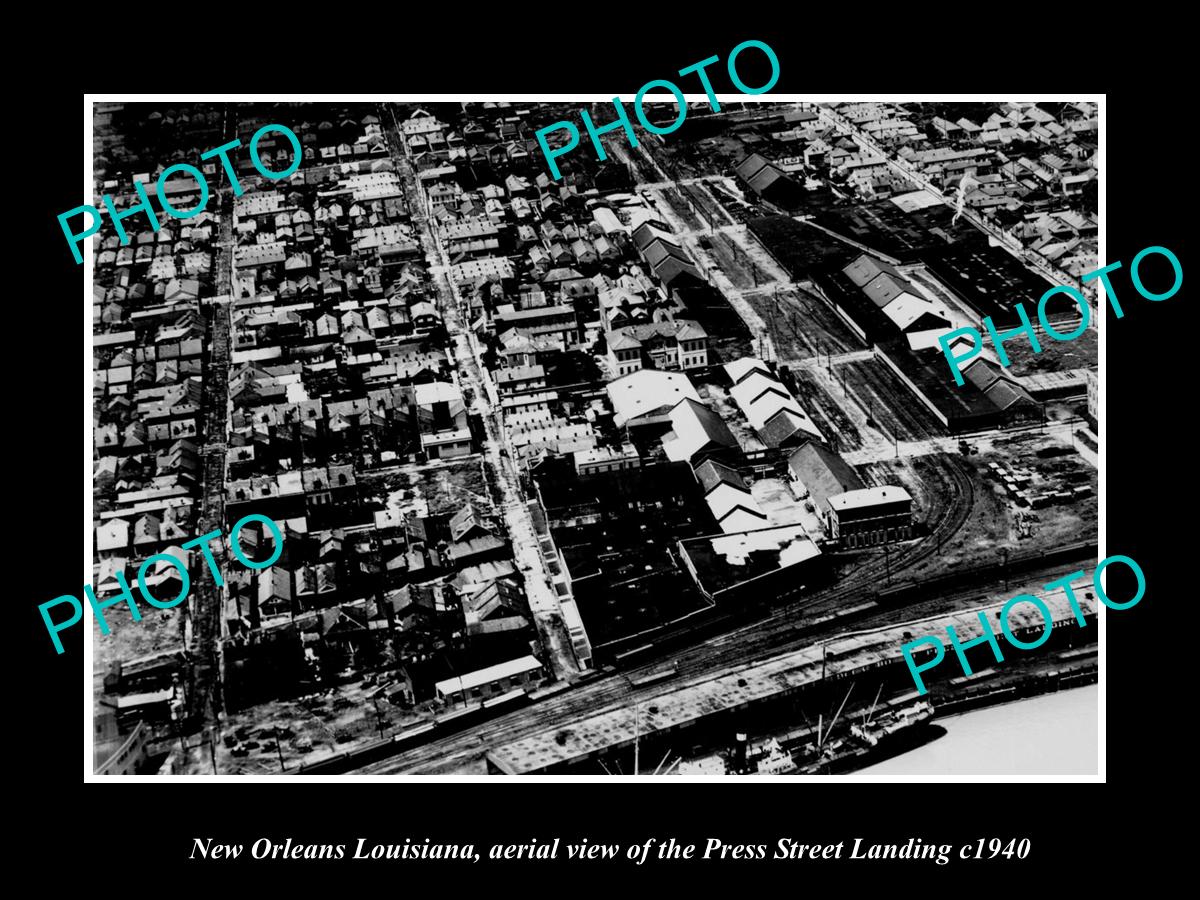 OLD LARGE HISTORIC PHOTO NEW ORLEANS LOUISIANA, VIEW OF PRESS ST LANDING c1940