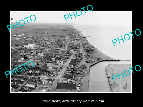 OLD LARGE HISTORIC PHOTO NOME ALASKA, AERIAL VIEW OF THE TOWN c1940