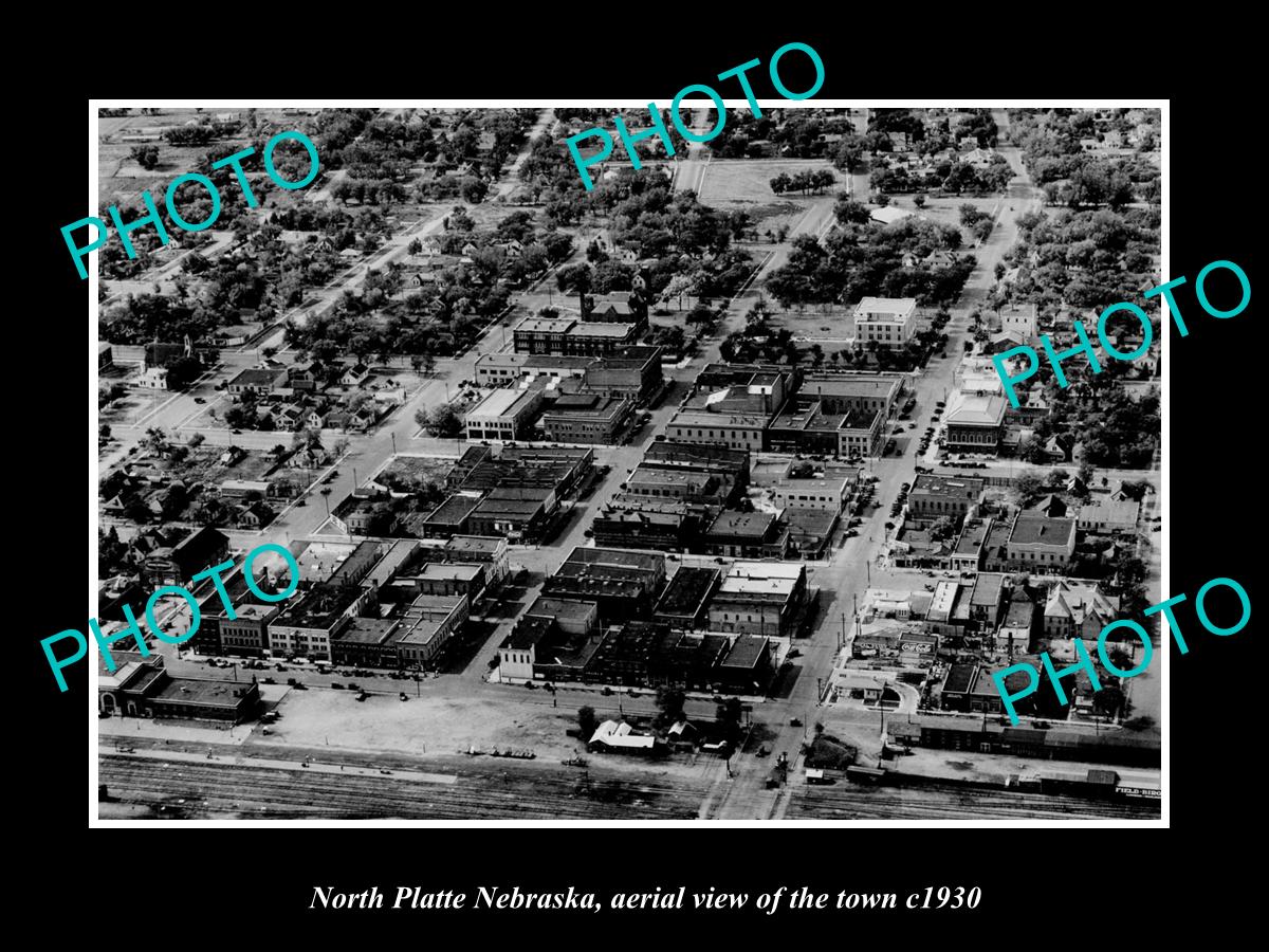 OLD LARGE HISTORIC PHOTO NORTH PLATTE NEBRASKA, AERIAL VIEW OF THE TOWN c1930