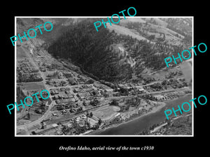 OLD LARGE HISTORIC PHOTO OROFINO IDAHO, AERIAL VIEW OF THE TOWN c1930