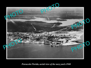 OLD LARGE HISTORIC PHOTO PENSACOLA FLORIDA, AERIAL VIEW OF NAVY YARD c1940