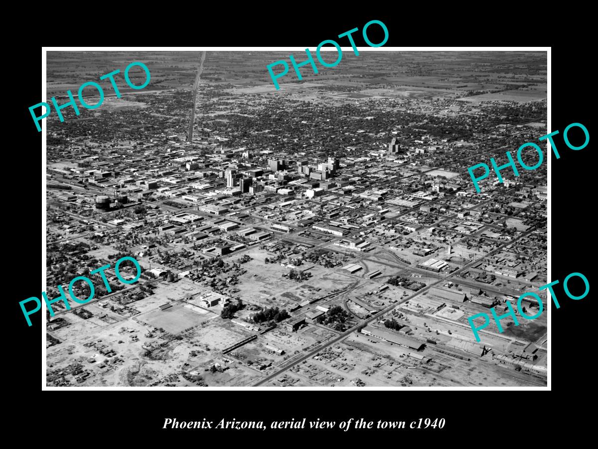 OLD LARGE HISTORIC PHOTO PHOENIX ARIZONA, AERIAL VIEW OF THE TOWN c1940 1