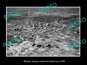 OLD LARGE HISTORIC PHOTO PHOENIX ARIZONA, AERIAL VIEW OF THE TOWN c1940 1