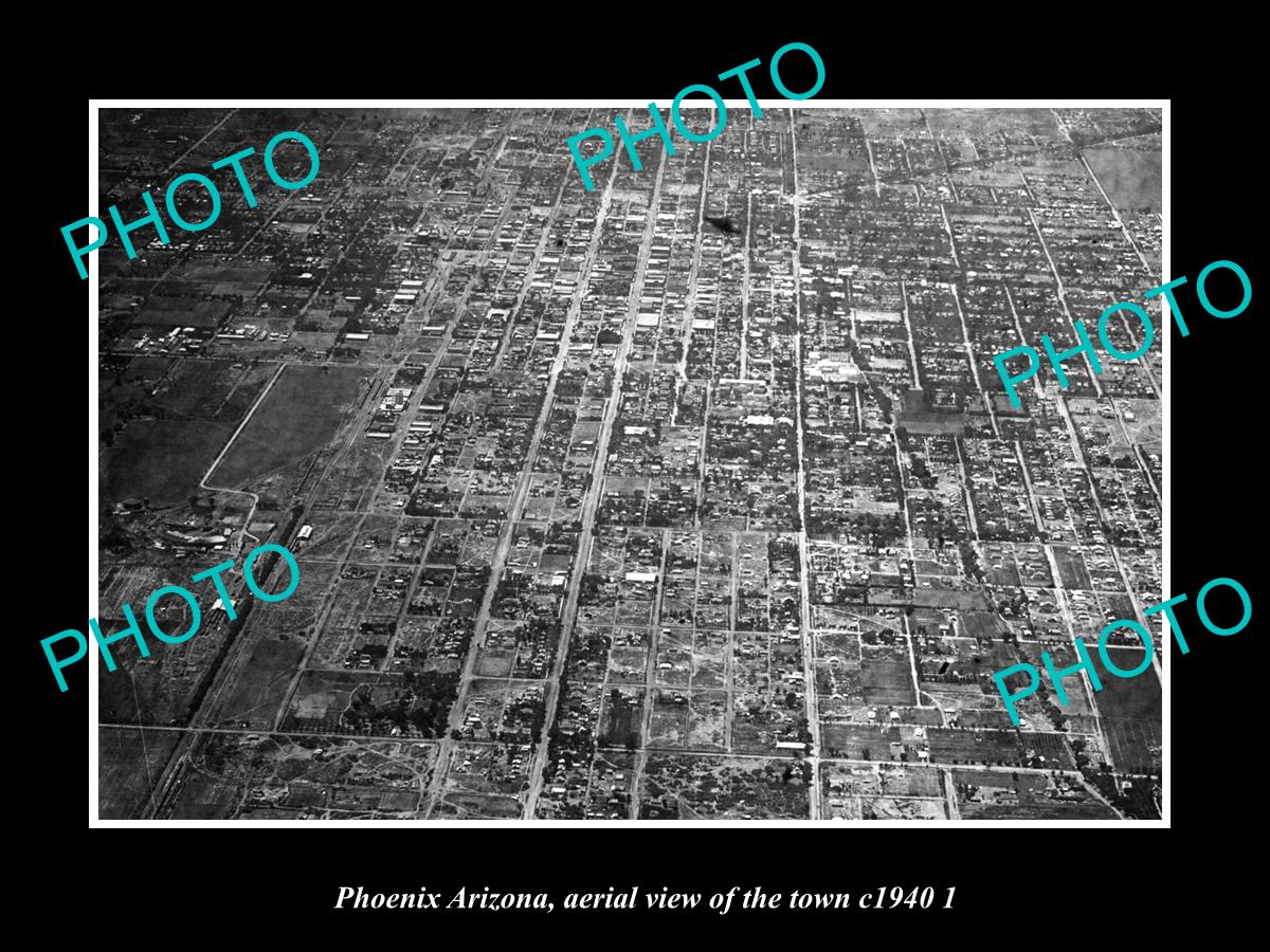 OLD LARGE HISTORIC PHOTO PHOENIX ARIZONA, AERIAL VIEW OF THE TOWN c1940 2