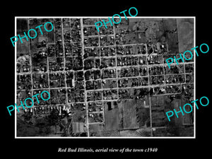 OLD LARGE HISTORIC PHOTO RED BUD ILLINOIS, AERIAL VIEW OF THE TOWN c1940