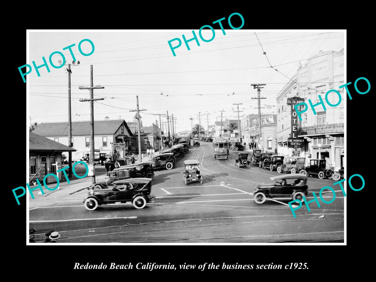 OLD LARGE HISTORIC PHOTO REDONDO BEACH CALIFORNIA VIEW OF BUSINESS DISTRICT 1925