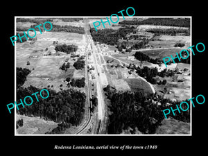 OLD LARGE HISTORIC PHOTO RODESSA LOUISIANA, AERIAL VIEW OF THE TOWN c1940