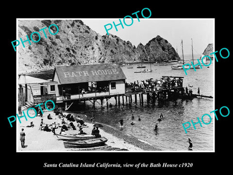 OLD LARGE HISTORIC PHOTO SANTA CATALINA ISLAND CALIFORNIA, THE BATH HOUSE c1920