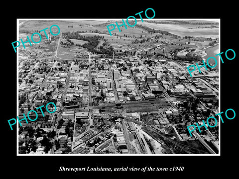 OLD LARGE HISTORIC PHOTO SHREVEPORT LOUISIANA, AERIAL VIEW OF THE TOWN c1940 1