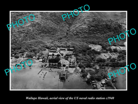 OLD LARGE HISTORIC PHOTO WAILUPE HAWAII, AERIAL VIEW OF NAVY RADIO STATION c1940