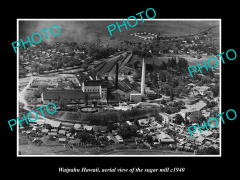 OLD LARGE HISTORIC PHOTO WAIPAHU HAWAII, AERIAL VIEW OF THE SUGAR MILL c1940