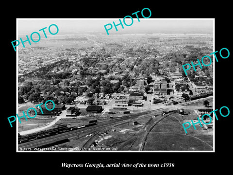 OLD LARGE HISTORIC PHOTO WAYCROSS GEORGIA, AERIAL VIEW OF THE TOWN c1930