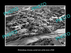 OLD LARGE HISTORIC PHOTO WICKENBURG ARIZONA, AERIAL VIEW OF THE TOWN c1940