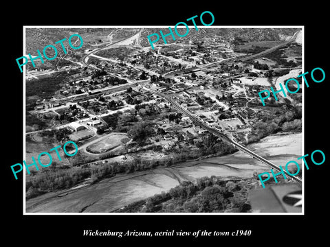 OLD LARGE HISTORIC PHOTO WICKENBURG ARIZONA, AERIAL VIEW OF THE TOWN c1940