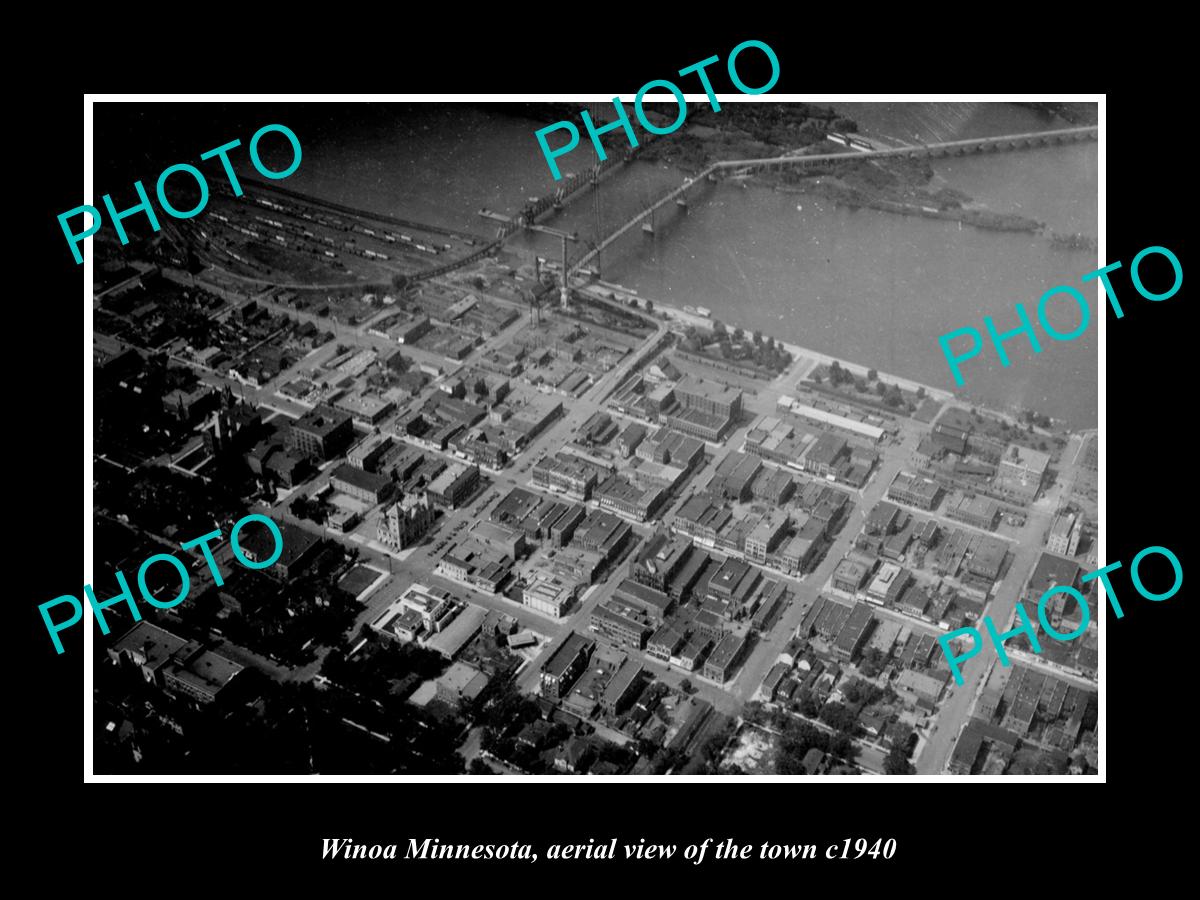 OLD LARGE HISTORIC PHOTO WINOA MINNESOTA, AERIAL VIEW OF THE TOWN c1940