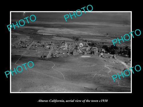 OLD LARGE HISTORIC PHOTO ALTURUS CALIFORNIA, AERIAL VIEW OF THE TOWN c1930